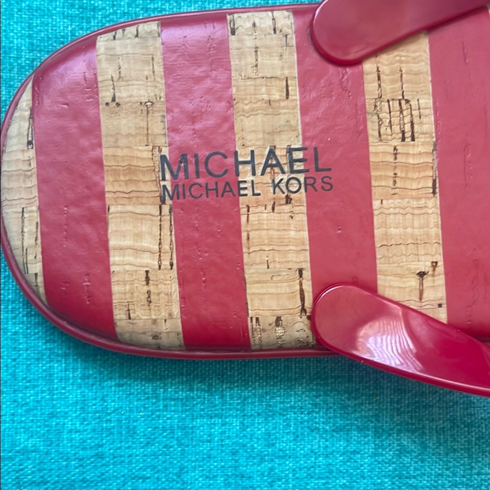 NEW- Michael Kors Red and Tan Striped Sandals - Picture 2 of 6